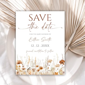 Editable Little Wildflower Baby Shower Save The Date, Boho Save The Date Cards, Wildflowers Save The Date Template Do It Yourself, 53W
