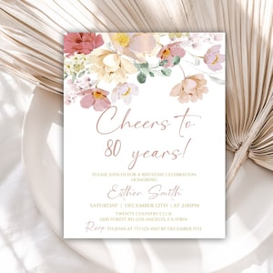 Custom 80th birthday Invitation for Women, Wildflower Birthday Invitation, Floral Birthday Invitation, Customized Birthday Invitation, 89BI