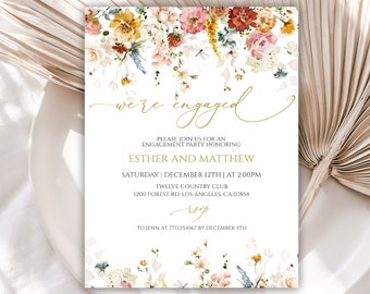 Engagement Party Invitation, Boho Engagement Party Invitation Template, Engagement Invitations, Floral Engagement Invites, Flowers, 23W