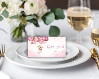 EDITABLE Teddy Bear Baby Shower Place Cards, Table Card, Tent Card Etiquetas de alimentos, Plantilla imprimible, 7B