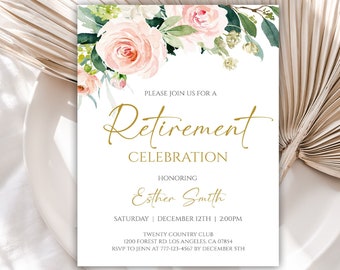 Editable Floral Retirement Party Invitation, Spring Flowers Retirement Invitation, Retirement Party Invitation for Women, 41RI