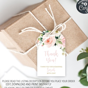 Thank you favor tag template thank you tags gift tags floral party favor printable template instant download 01, 1b