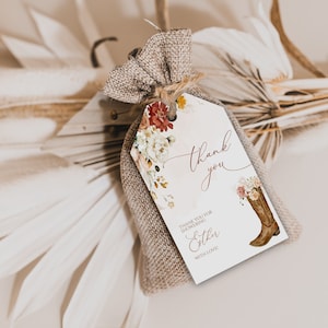 Etiquetas de agradecimiento editables, etiquetas de regalo con diseño de botas vaqueras, plantilla para regalos de despedida de soltera, etiquetas de regalo estilo bohemio, descarga instantánea, diseño vaquero, digital, 64BS