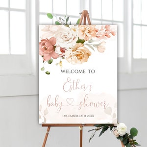 Cartello di benvenuto Boho Baby Shower, modello di cartello floreale Baby Shower, download immediato, modificabile, 47BB