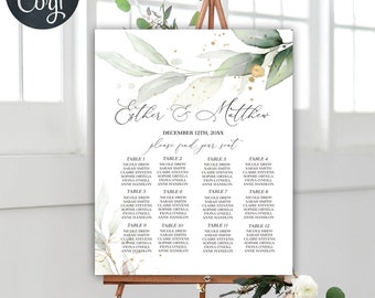 Wedding Seating Chart Template, Seating Chart Wedding, Greenery Seating Chart, Wedding Seating Board, Printable Seating Chart, 08