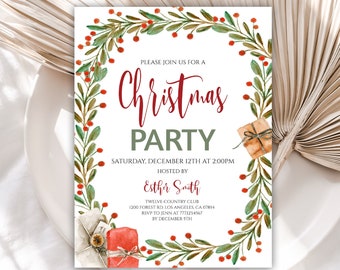 Christmas Party Invitations, Printable Christmas Invitation Template, Christmas Party Invite, Holiday Party Invitation, Christmas Gifts, 8C