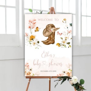 Little Cowgirl Baby Shower Welcome Sign, Cowgirl Baby Shower Sign Template, Cowgirl Boots Baby Shower Sign, Baby Shower Welcome Poster, 29BB