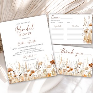 Editable Wildflower Bridal Shower Invitation Template, Boho Bridal Shower Invite, Bohemian Floral Bridal Shower Invitation Bundle, 53W