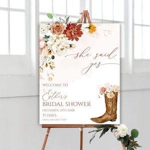 Boho Bridal Shower Welcome Sign, Cowgirl Boots Bridal Shower Sign, Editable Template, Instant Download, Cowboy, 64BS