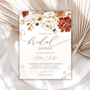 Bridal Shower Invitation, Boho Bridal Shower Invitation Template, Terracotta Invite, Rust Bridal Shower Invites, Instant Download, 19W