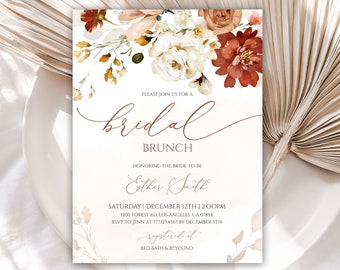 Bridal Brunch Invitation, Boho Bridal Shower Brunch Invitation, Bridal Shower Invitation Instant Download, Terracotta Flower Invite, 19W