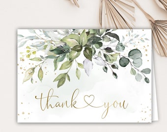 Printable Thank You Cards, Greenery Thank You Card Template, Instant Download, Eucalyptus, Baby Shower, Bridal Shower, Digital, 15RI