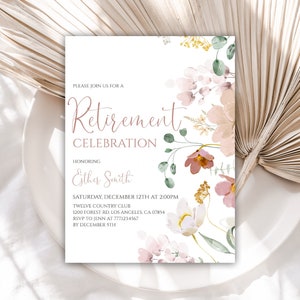 Printable Watercolor Flowers Retirement Invitation, Wildflower Retirement Party Invitations, Instant Download, Editable Template, 26RI