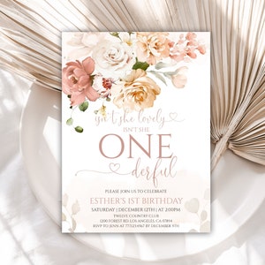 First Birthday Invitation Girl, Boho Flowers 1st Birthday Invite Template, Instant Download, Editable, 47BB