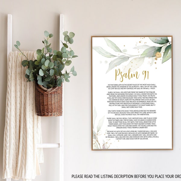 Psalm 91, Greenery Modern Bible Quote, Encouragement Bible Verse, Eucalyptus Christian Office Decor, For The Glory of God, Digital Sign