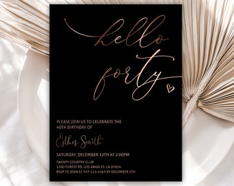 40th Birthday Invitation, Birthday Party Invitations, Minimalist Birthday Invite for Women, Rose Gold Invitation for Her, Editable, 49BI