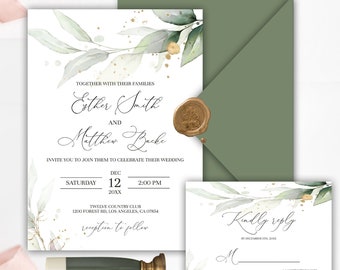 Greenery Wedding Invitation Suite, Printable Wedding Invitation, Eucalyptus Invite, Editable Template, Instant Download, 08