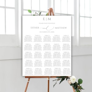 Minimalist Wedding Seating Chart Sign, Seating Chart Template, Table Seating Chart, Instant Download, Editable, 25W
