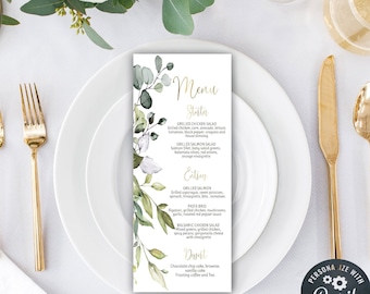 Greenery Menu Template, Eucalyptus Menu Cards, Menu Card Template, Editable Menu, Instant Download, Wedding, Baby Shower, 5B