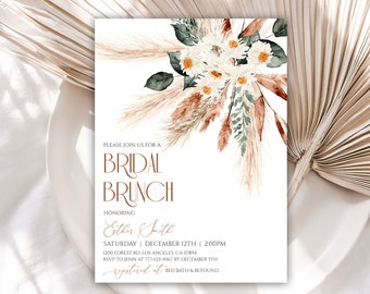 Bridal Brunch Invitation, Bridal Brunch Template, Boho Bridal Shower Invitation, Terracotta Pampas Invite, Terracotta Wedding Shower, 53BS