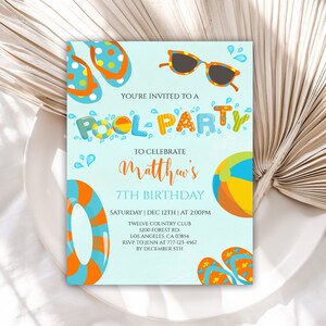 Printable Pool Party Invitation Template, Summer Swimming Pool Birthday Invitations, Instant Download, Editable, Digital, 07PP