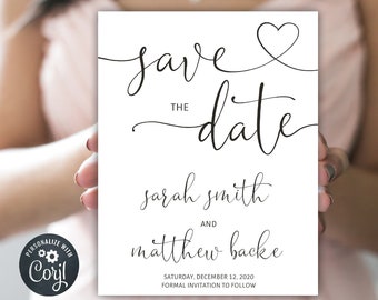 Minimalist Save the Date Template, Modern Minimal Save The Date, Save The Date Cards, Wedding Date Announcement Template, 05