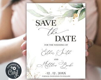 Save The Date Template, Eucalyptus Save The Date, Greenery Save The Date, Digital Download, Editable Template, 08