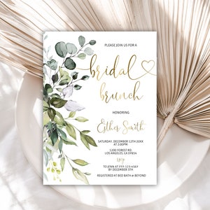 Bridal Brunch Invitation, Greenery Bridal Shower Brunch Invitation, Botanical Bridal Shower Invite, Eucalyptus Wedding Shower, Editable, 09b