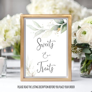 Sweets and Treats, Dessert Table Sign, Greenery Sweet Treats, Dessert ...