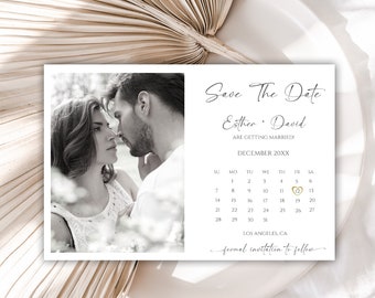 Editable Minimalist Wedding Save The Date Template, Calendar Save The Date Cards, Photo Save The Date Digital Download, 29W