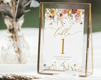 Table Numbers, Wedding Table Numbers, Boho Wedding Table Number Template, Wedding Flowers Table Numbers Wedding, Editable, 23W