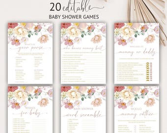 Wildflower Baby Shower Games Bundle Floral Spring Editable Instant Download Printable