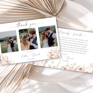 Editable Wildflower Wedding Thank You Cards, Boho Wedding Thank You Cards, Garden Flowers Photo  Wedding Thank You Cards Template, 52W