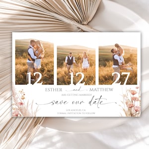 Editable Wildflower Wedding Save The Date, Boho Wedding Save The Date, Garden Flowers Photo Collage Wedding Save The Date Template, 52W