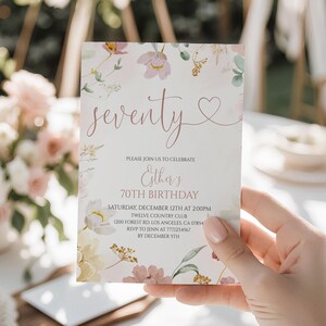70th Birthday Invitation for Women Wildflower Party Invite Editable Template Instant Download image 4