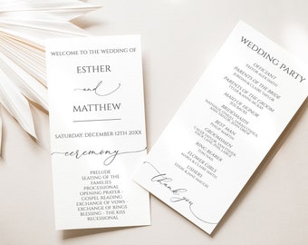 Minimalist Wedding Program, Wedding Ceremony Program, Classic Order of Service, Editable Template, Instant Download, 25W