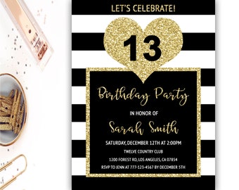 13th birthday invitations etsy