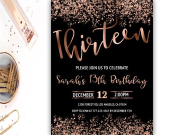 13th birthday invitations etsy