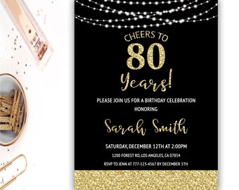 80th birthday invitations etsy