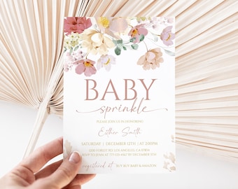 Editable Wildflower Baby Sprinkle Invitation Floral Baby Shower Invite Spring Instant Download Printable 65BB