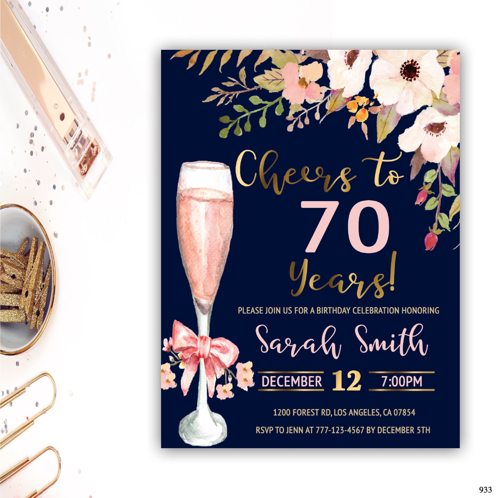 70th birthday invitation for women adult birthday invitations Etsy