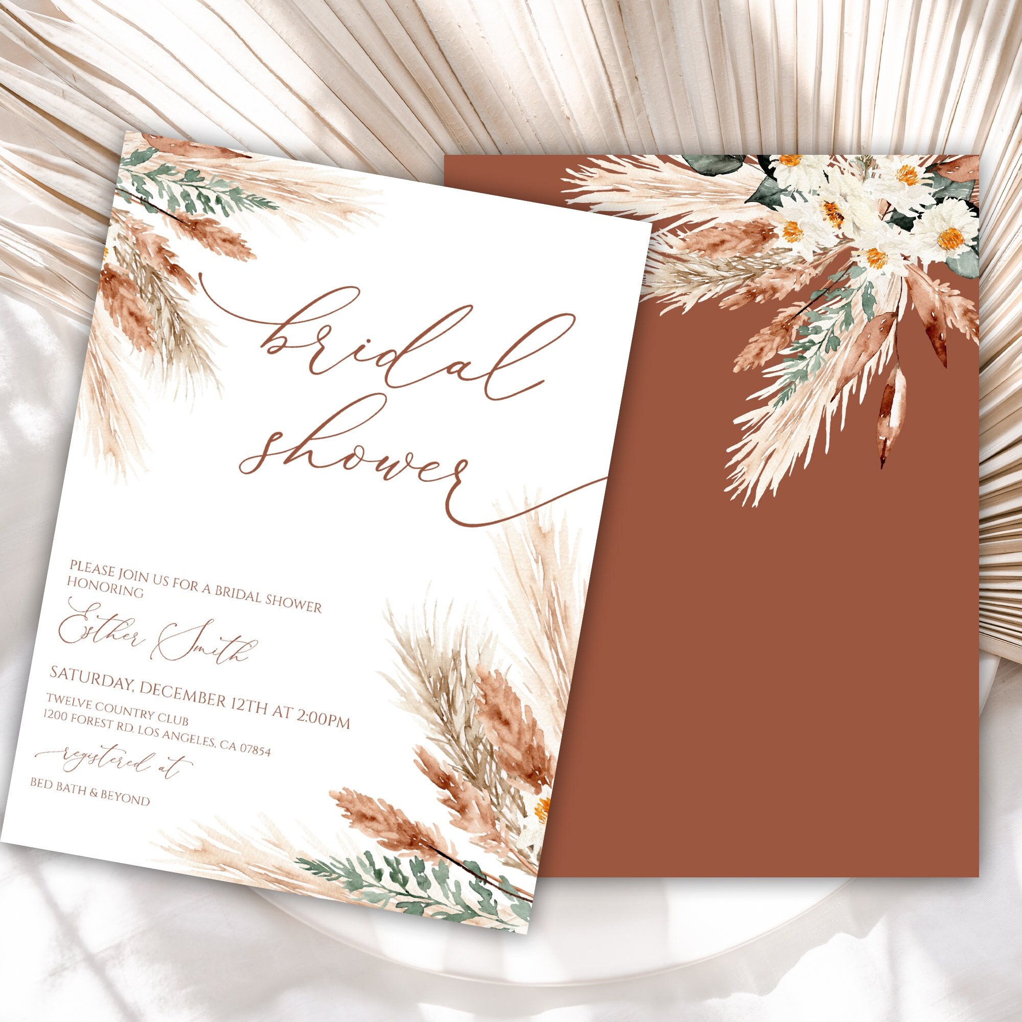 Boho Bridal Shower Invitation Terracotta Wedding Shower Invitation Template Terracotta Invitation Pampas Grass Bridal Shower