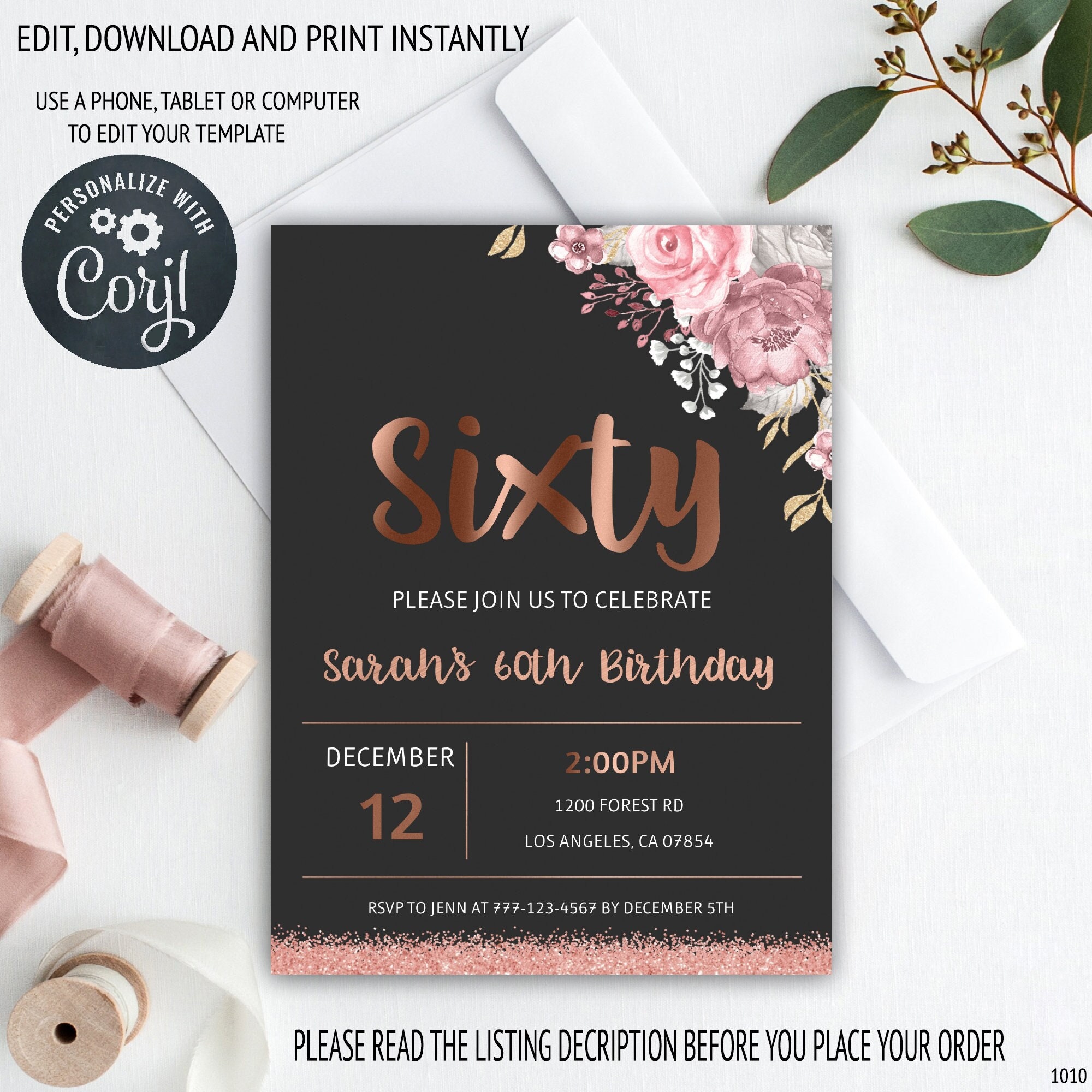 60th birthday invitations rose gold invitation rose gold Etsy