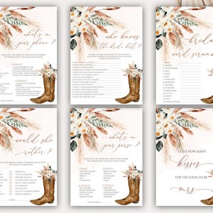 Cowgirl Boots Western Boho Bridal Shower Games Bundle Editable Instant Download
