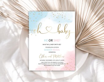 Custom Gender Reveal Invitation, Boy or Girl Gender Reveal Invitation, He or She Gender Reveal Invitation, gr01