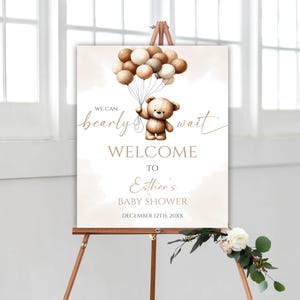 Editable Bear Balloons Gender Reveal Welcome Sign, Teddy Bear Gender Reveal Welcome Poster, Neutral Gender Reveal Decoration, 54BB
