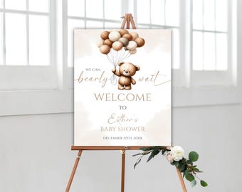 Editable Bear Balloons Gender Reveal Welcome Sign, Teddy Bear Gender Reveal Welcome Poster, Neutral Gender Reveal Decoration, 54BB