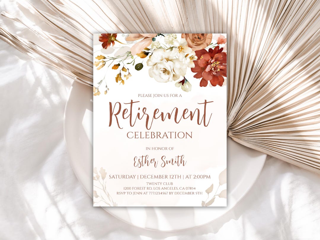 Retirement Invitation for Women, Flower Retirement Party Invitation for ...