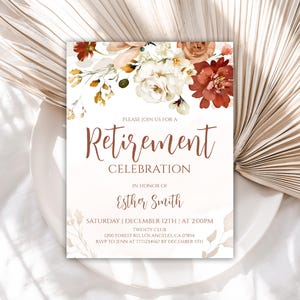 Retirement Invitation for Women, Flower Retirement Party Invitation for Her, Boho Invitation, Instant Download, Editable Template, 03RI