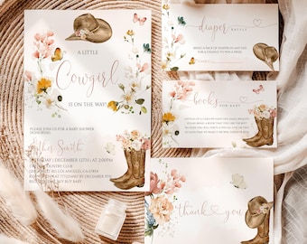 A Little Cowgirl Is On The Way Invitation Bundle Western Baby Shower Set Editable Corjl 29BB